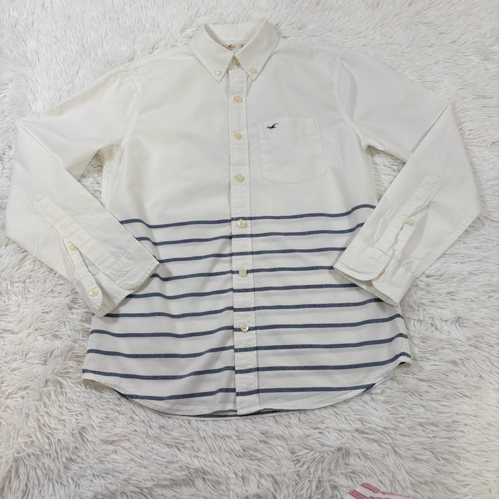 Hollister long sleeve White and‎ Blue Striped Shirt